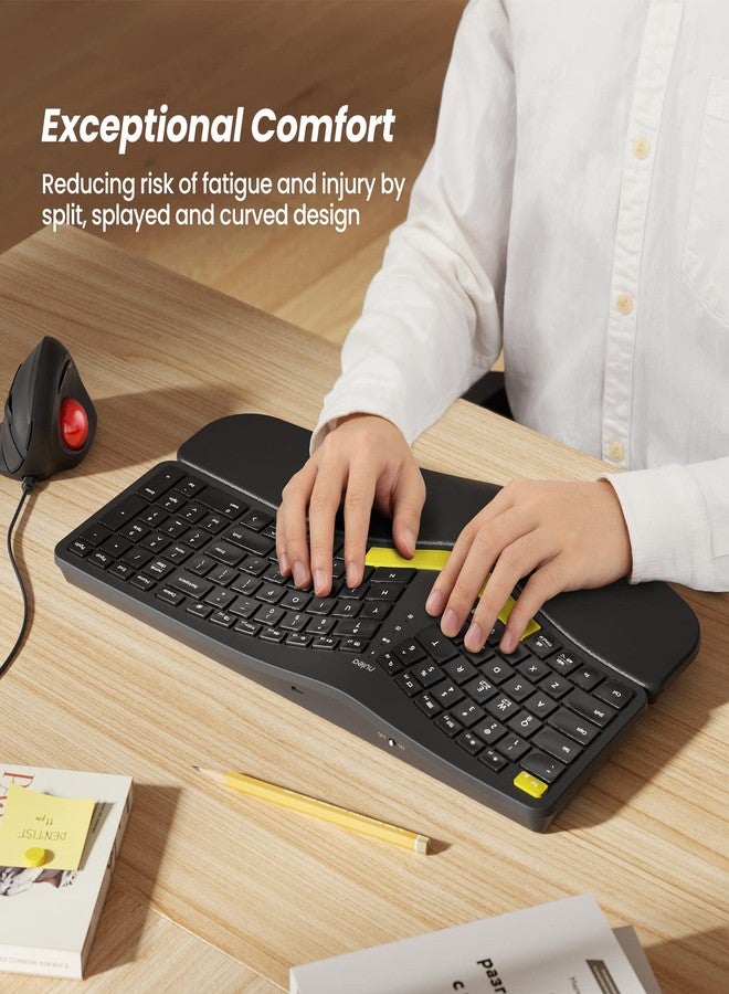 Nulea Wireless Ergonomic Keyboard, Split Keyboard with Wrist Rest, USB-C Charging, 7-Color Backlight, Natural Typing, Bluetooth and USB Connectivity, Compatible with Windows/Mac - Image 2